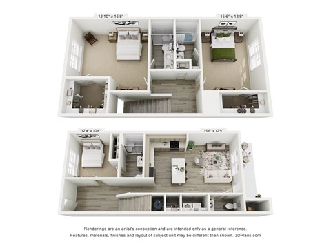 Floor plan for 3 beds, 3.5 baths, 1672 sqft